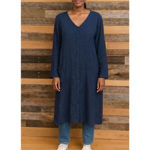 Flax NWOT navy blue button front heavy linen jacket boho lagenlook size Medium